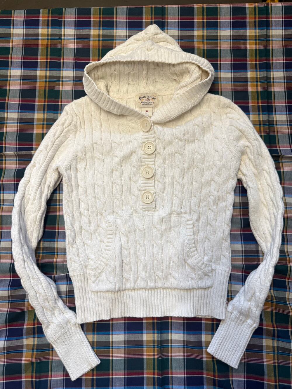 Polo Jeans 1967 Ralph Lauren Women’s Cable Knit Hooded Pullover Sweater sz S